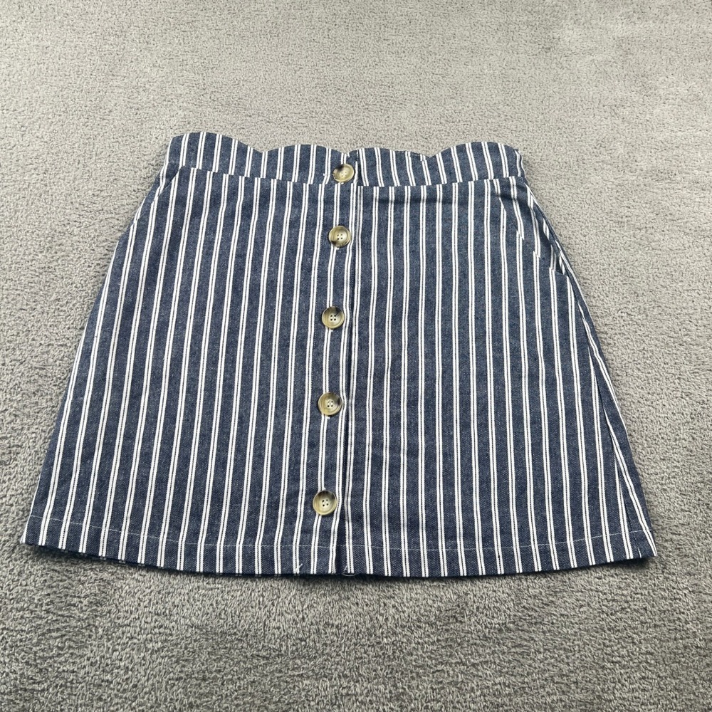 Striped Button Front Mini Skirt Womens Large Sailor Chic Blu Pepper
